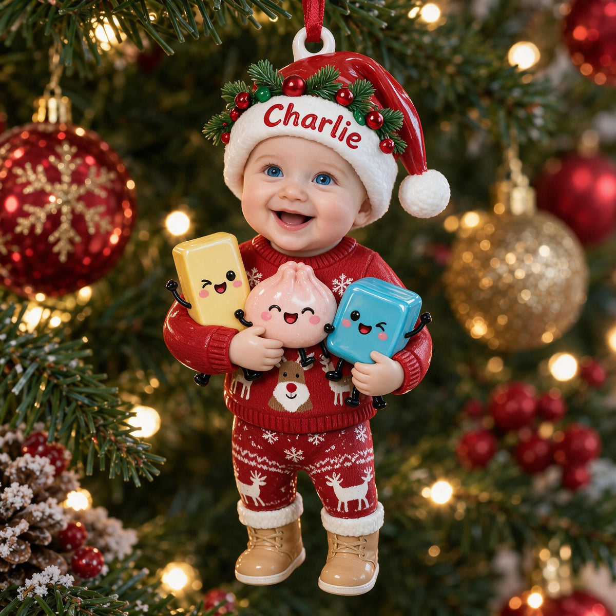 Ornement de Noël 3D Personnalisé pour Bébé Garçon
