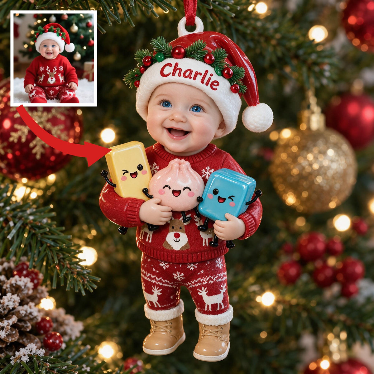 Ornement de Noël 3D Personnalisé pour Bébé Garçon