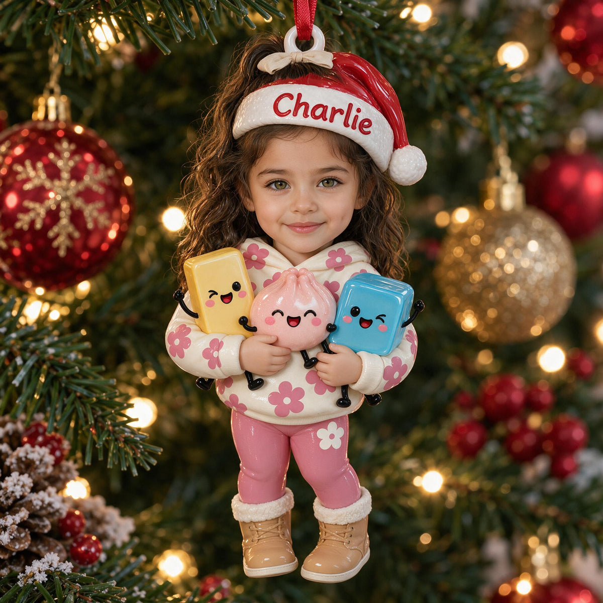 Personalized Christmas Latina Little Girl 3D Ornament, Holiday Gift for Kids