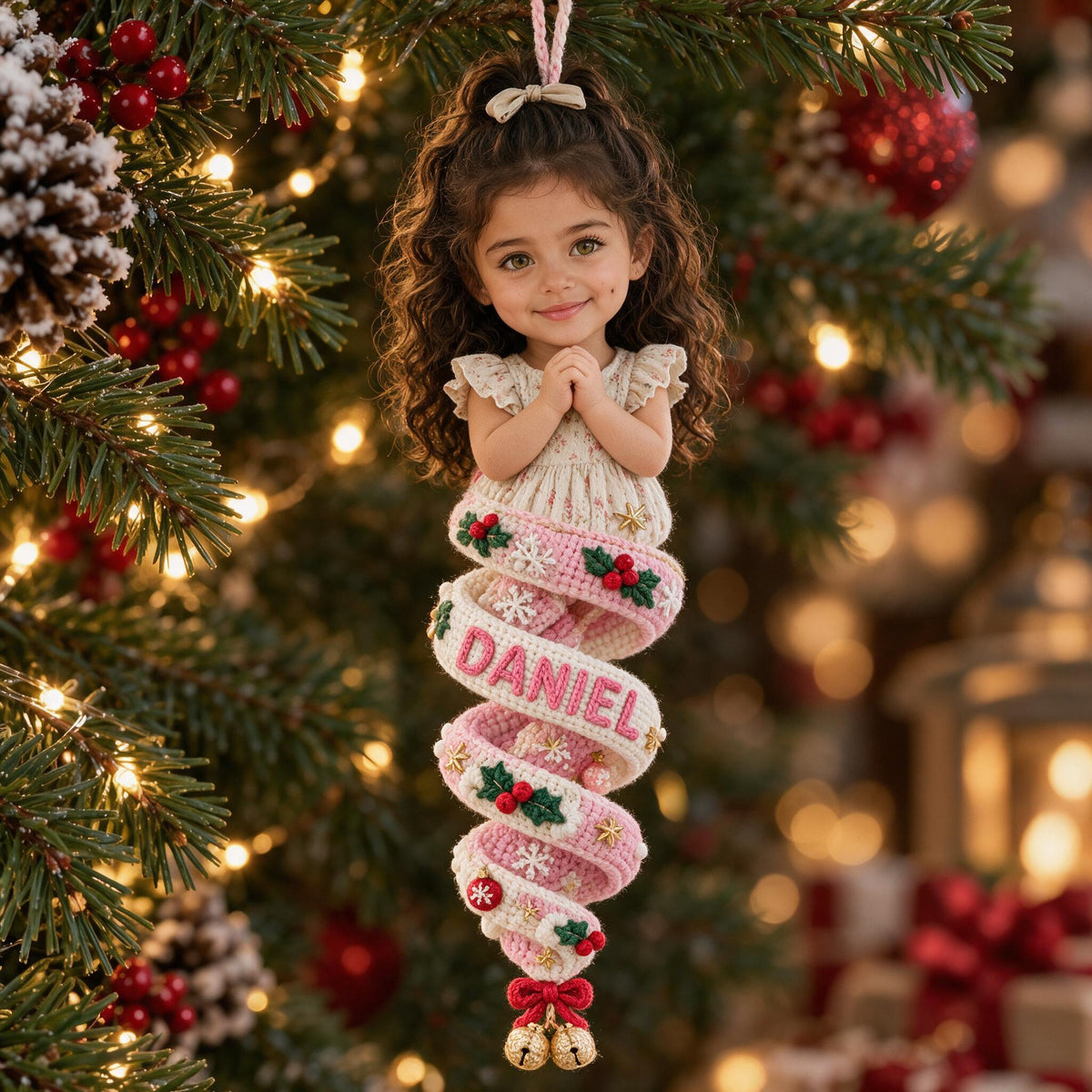 Custom Photo Christmas Latina Little Girl Plush Ornament, Gift for Daughter Granddaughter Niece