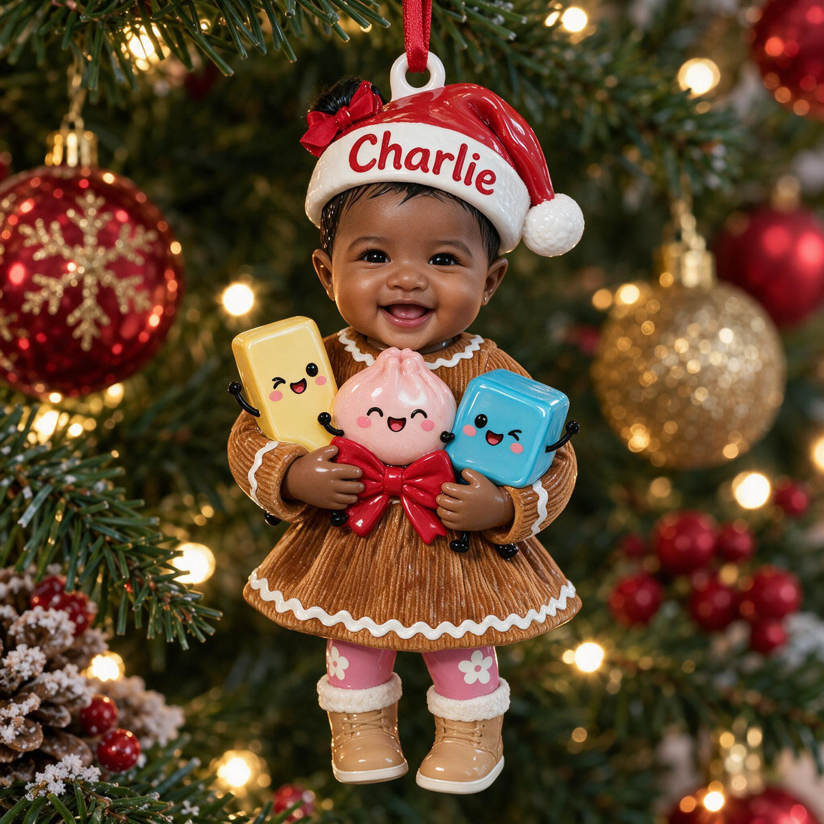 Personalized Christmas Black Christmas Baby Girl 3D Ornament Kids Gift