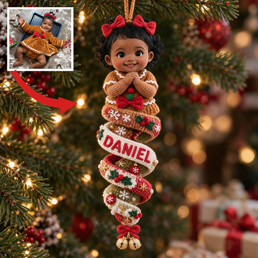Custom Photo Christmas Black Christmas Baby Girl Gingerbread Costume Plush Ornament Gift