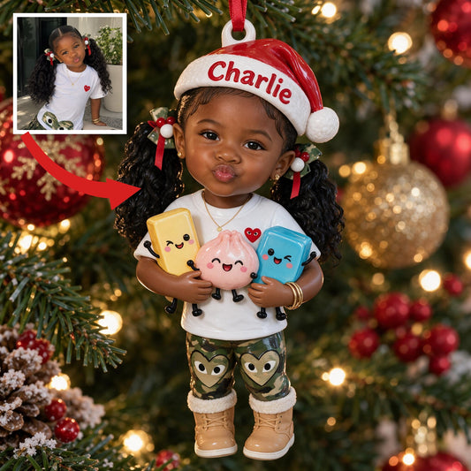Personalized Christmas Black Little Girl 3D Ornament, Holiday Gift for Kids