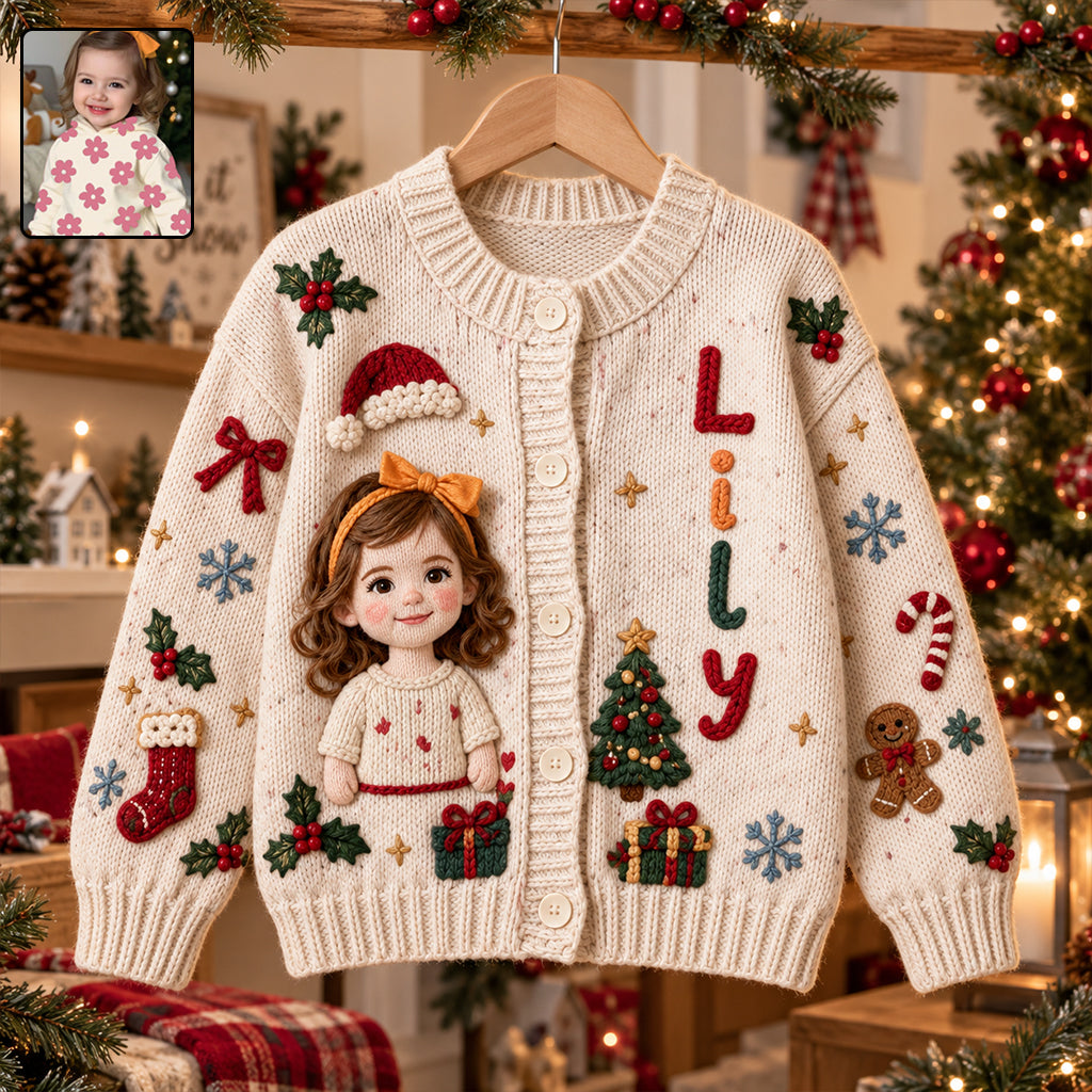 Personalized Christmas Latina Little Girl Cardigan Sweater, Daughter Granddaughter Niece Gift