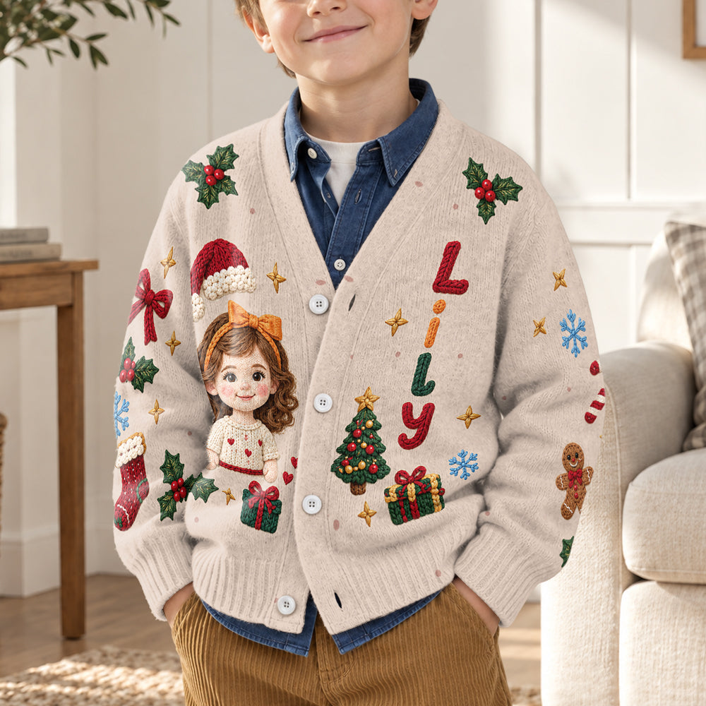 Personalized Christmas Black Little Boy Cardigan Sweater Son Grandson Gift