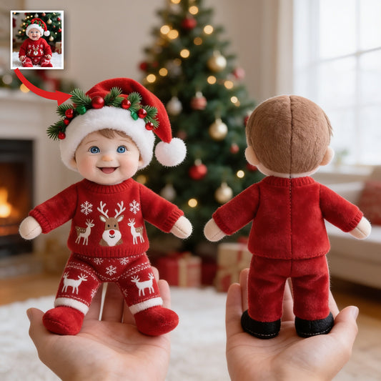Custom Photo Christmas Baby Boy Posable Plush Doll Holiday Gift