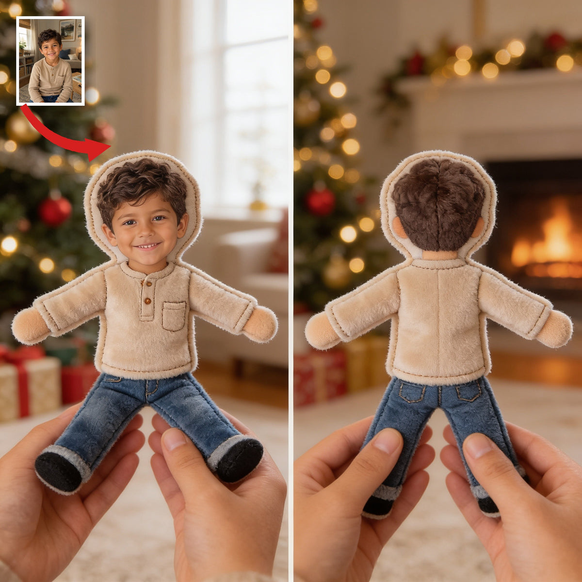 Custom Photo Latino Little Boy Posable Plush Doll Personalized Keepsake Gift