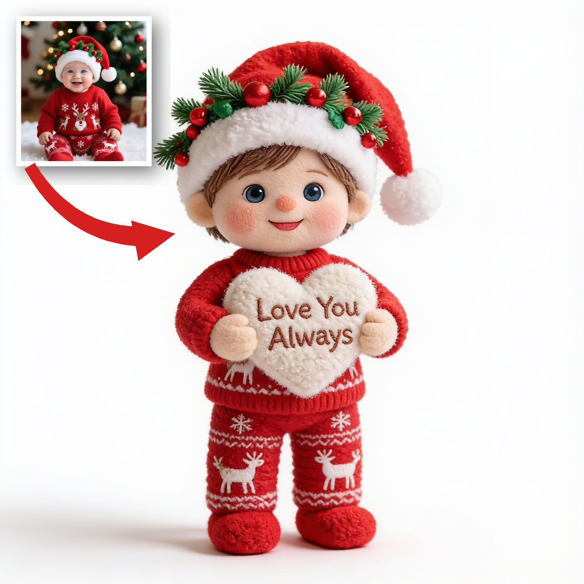 Personalized Christmas Baby Boy Faux Fur Pillow, Cute Holiday Gift For Kids