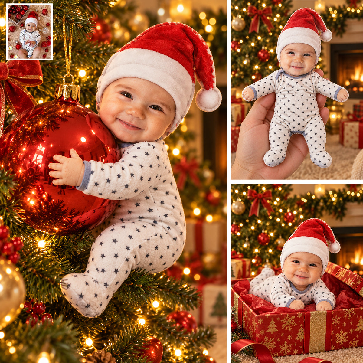 Custom Photo Christmas Baby Boy Posable Plush Doll Holiday Gift