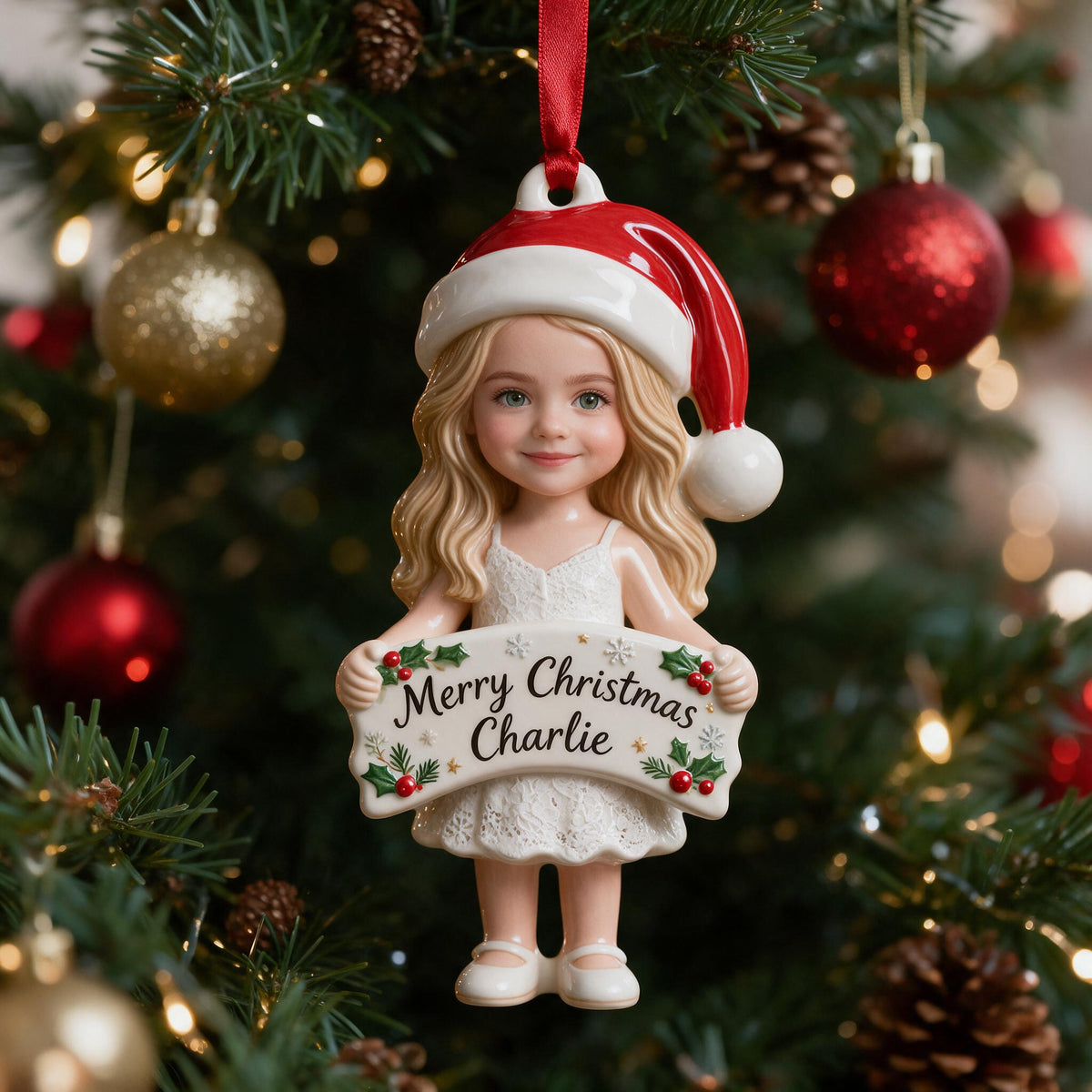 Personalized Christmas Little Girl 3D Ornament, Gift for Daughter Granddaughter Niece