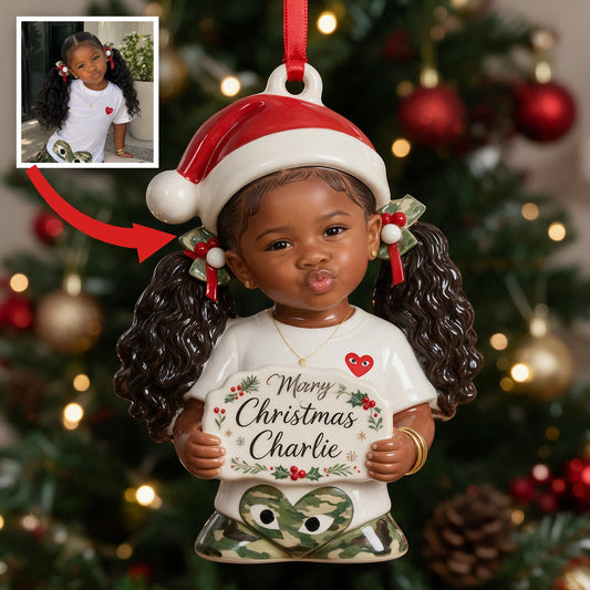 Personalized Christmas Black Little Girl Premium 3D Ornament Keepsake Gift