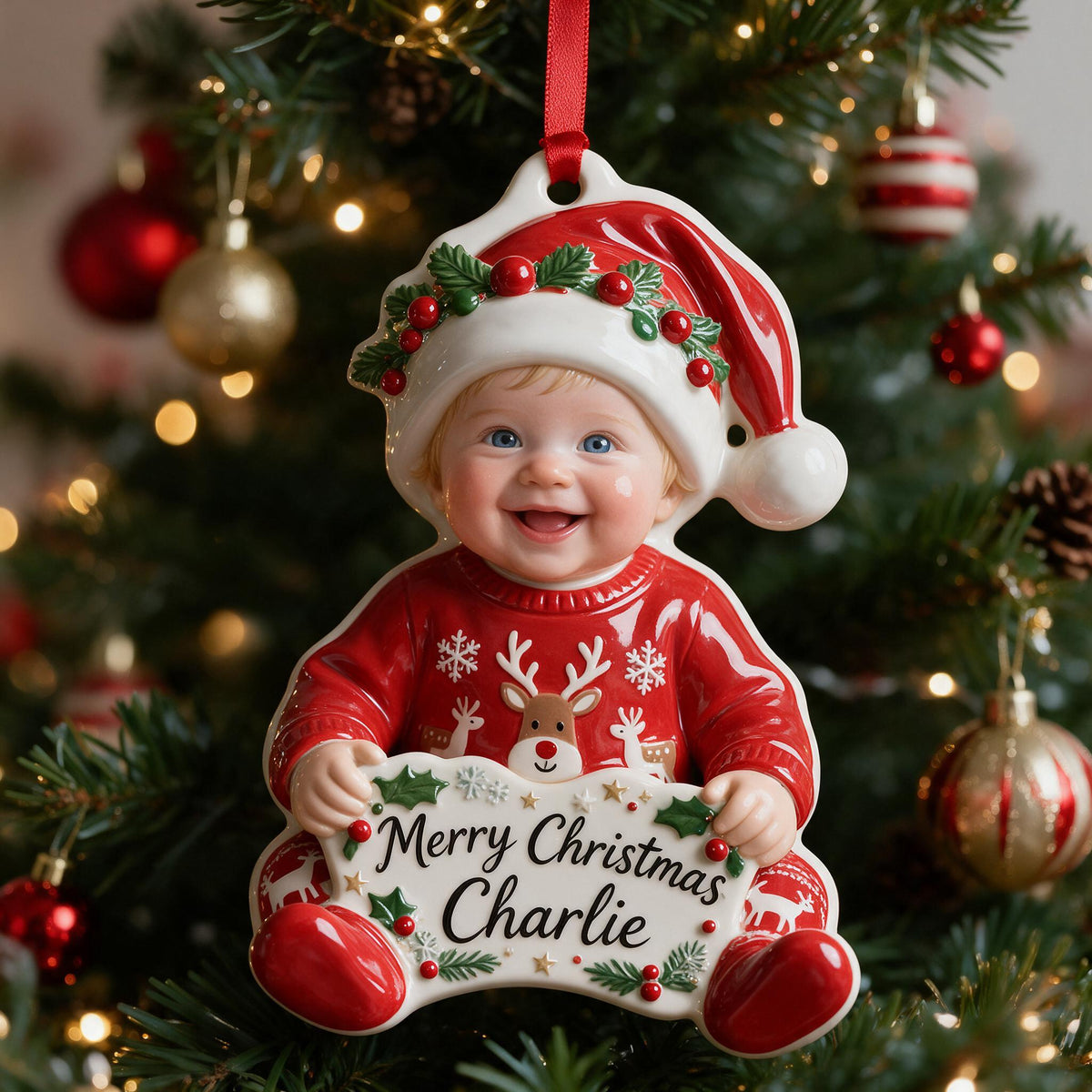 Personalized Christmas Baby Boy 3D Resin Ornament Holiday Keepsake