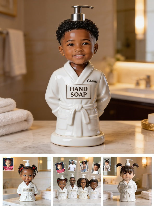Personalized Black Little Boy Soap Dispenser, Custom Bathroom Gift for Son Grandson Nephew