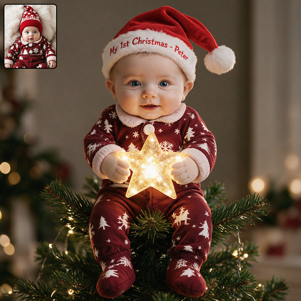 Personalized Christmas Little Boy LED Light Tree Topper Holiday Decor