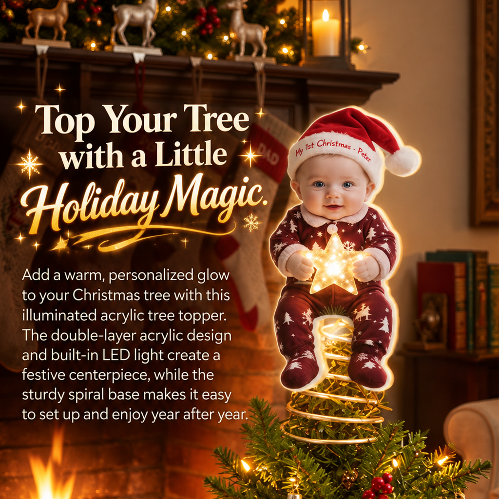 Personalized Christmas Little Girl LED Light Tree Topper Holiday Decor