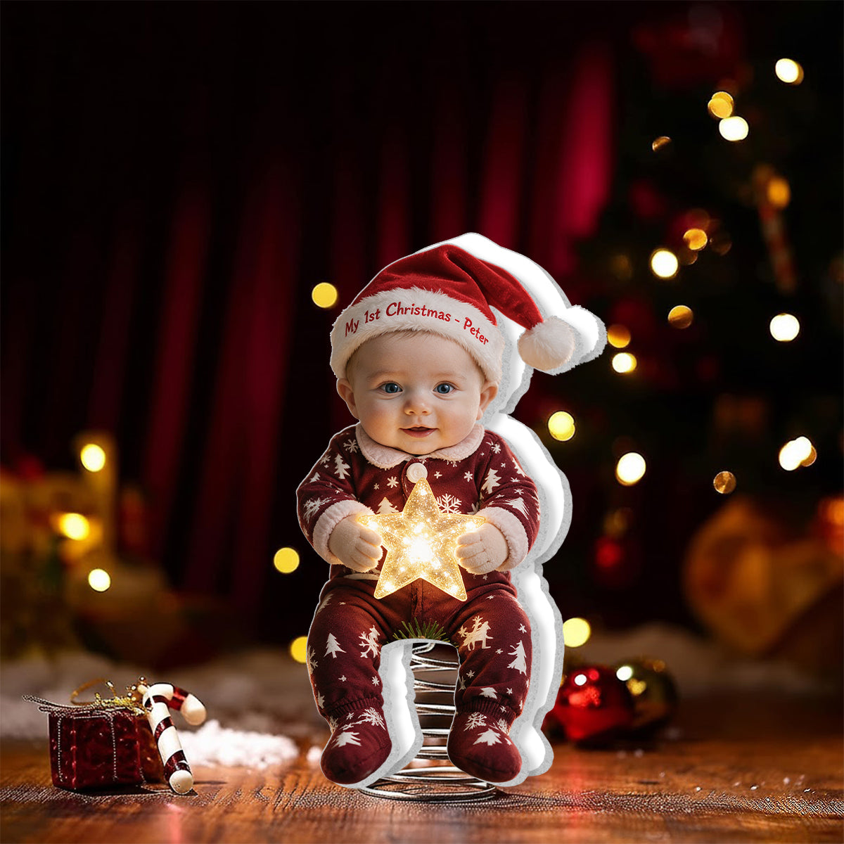 Personalized Christmas Black Little Girl LED Light Tree Topper for Daughter Granddaughter Niece