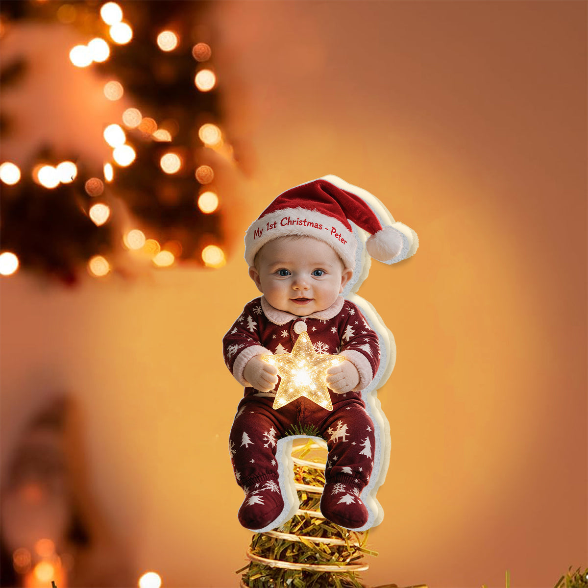 Personalized Christmas Black Little Girl LED Light Tree Topper for Daughter Granddaughter Niece