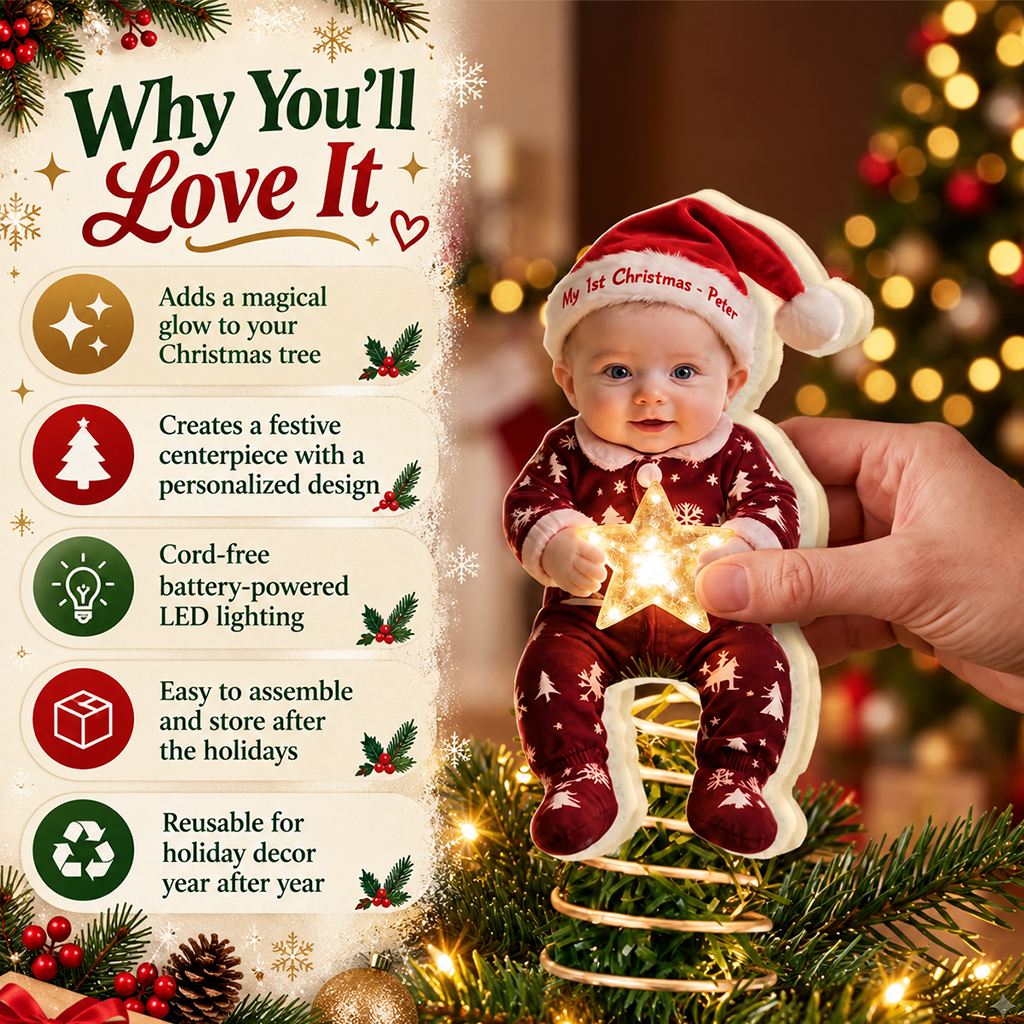 Personalized Christmas Baby Boy LED Light Tree Topper