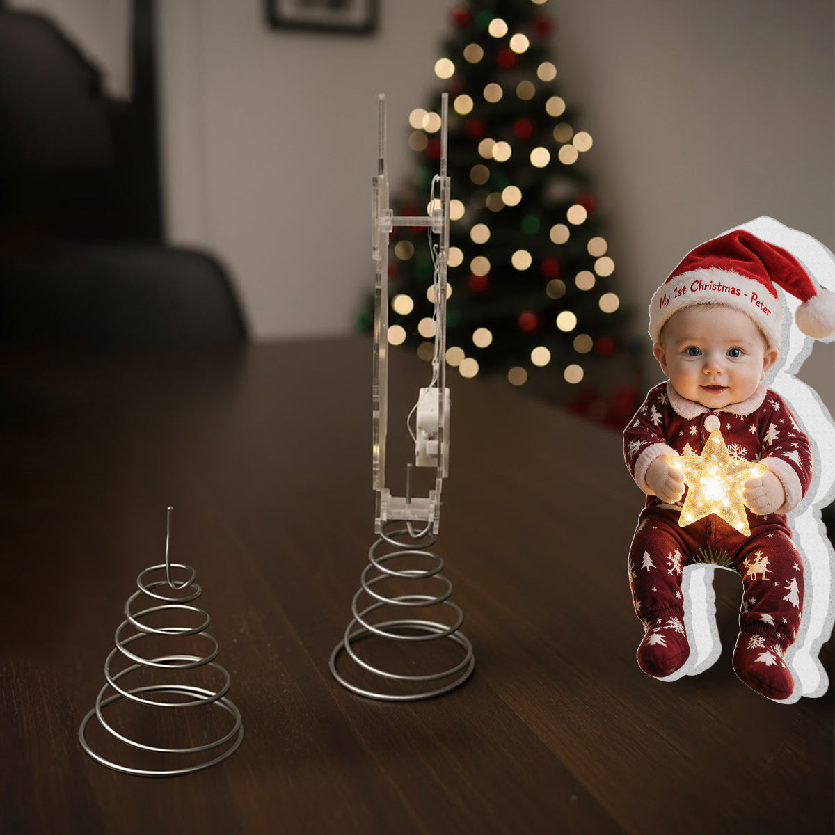 Personalized Christmas Black Little Boy LED Light Tree Topper