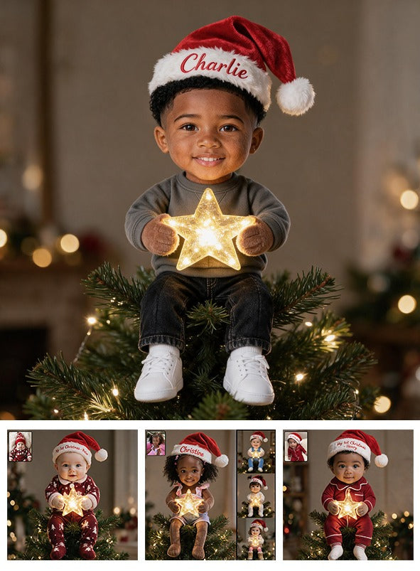Personalized Christmas Black Little Boy LED Light Tree Topper