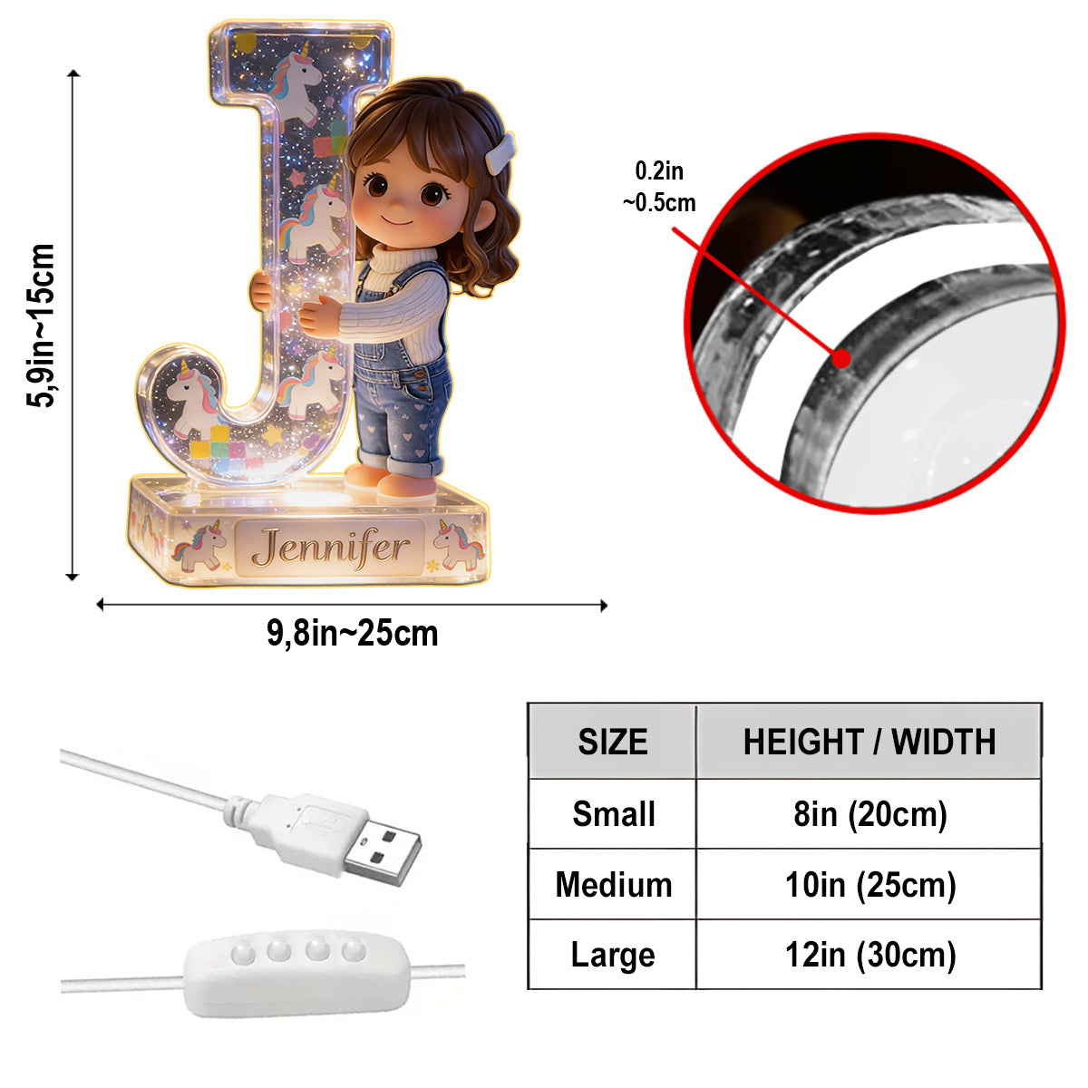 Personalized Black Little Boy Acrylic LED Night Light Kids Bedroom Decor Gift