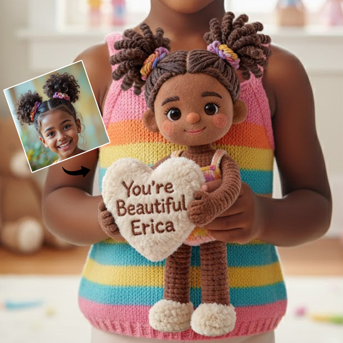Personalized Black Little Girl Premium Faux Fur Pillow, Gift for Daughter Granddaughter Niece