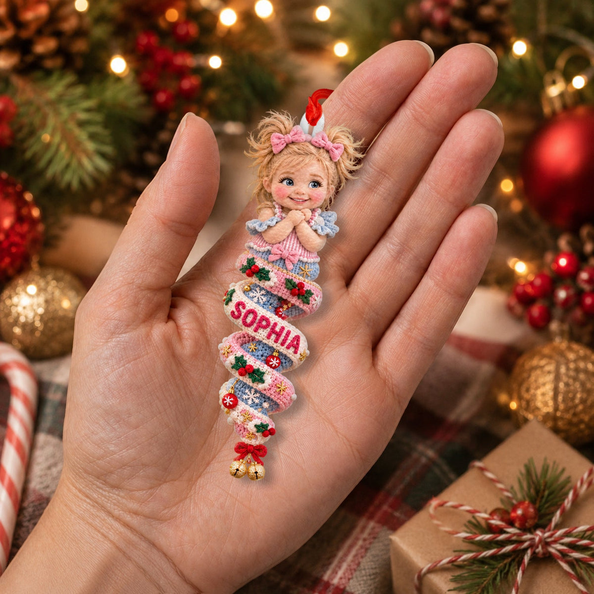 Custom Photo Christmas Black Christmas Baby Girl Gingerbread Costume Plush Ornament Gift