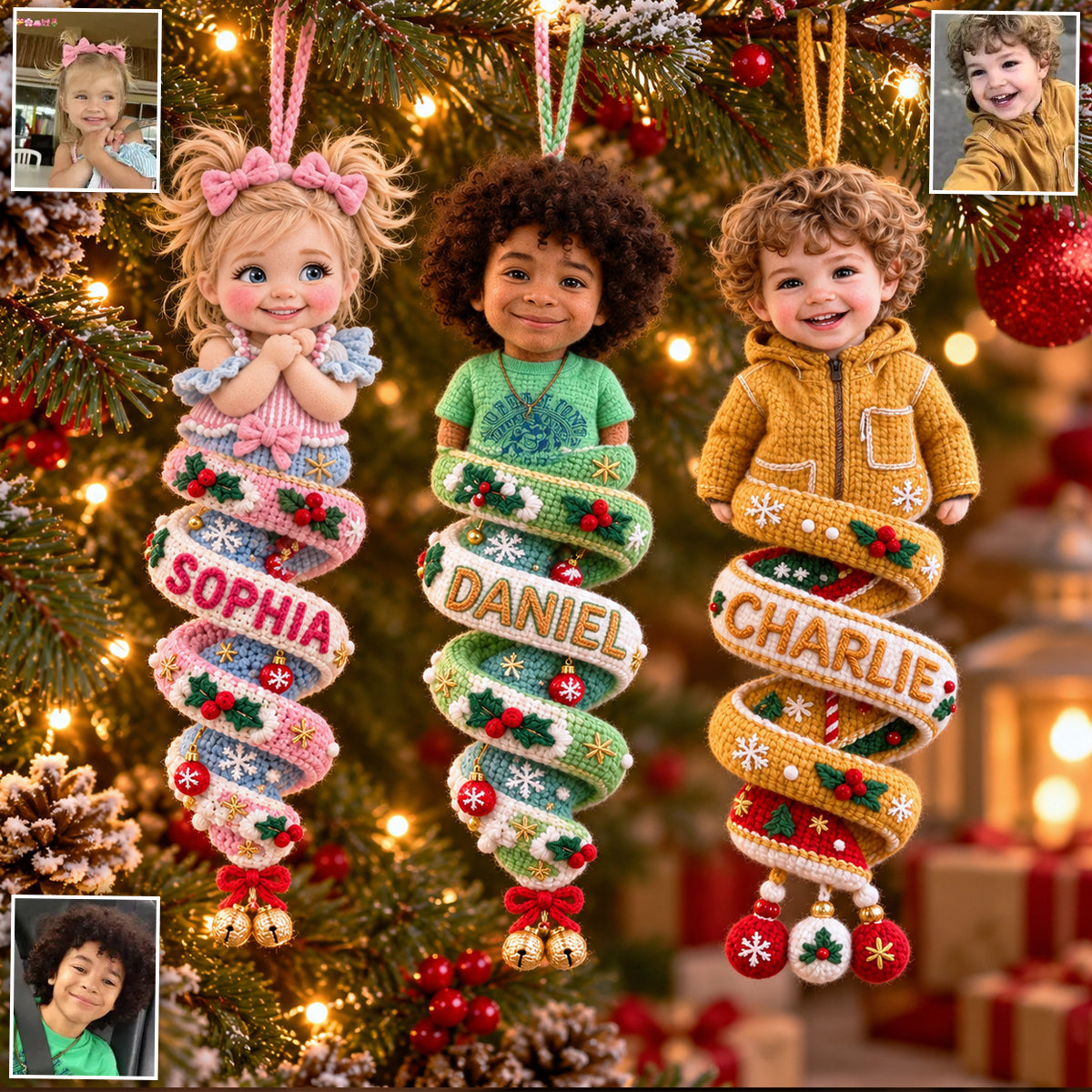 Custom Photo Christmas Latino Little Boy Plush Ornament, Son Grandson Nephew Gift