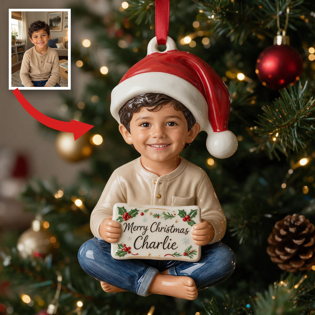 Personalized Christmas Latino Little Boy Premium 3D Resin Ornament Holiday Keepsake Gift