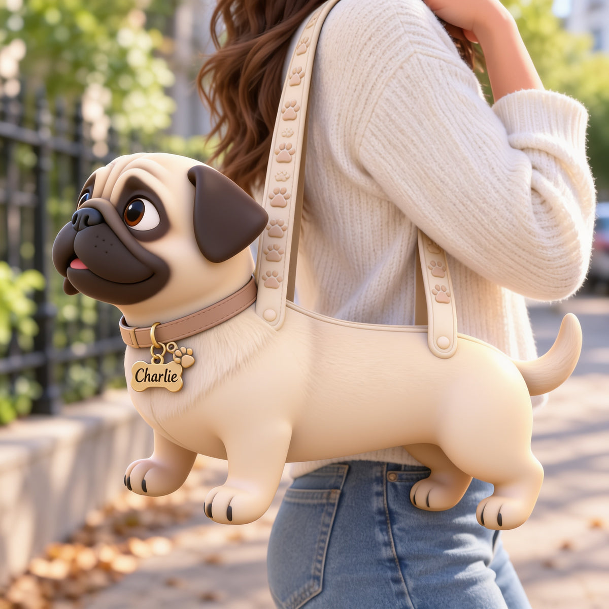 Personalized Fawn Pug Puppy Custom Shape Tote Bag Dog Lover Gift