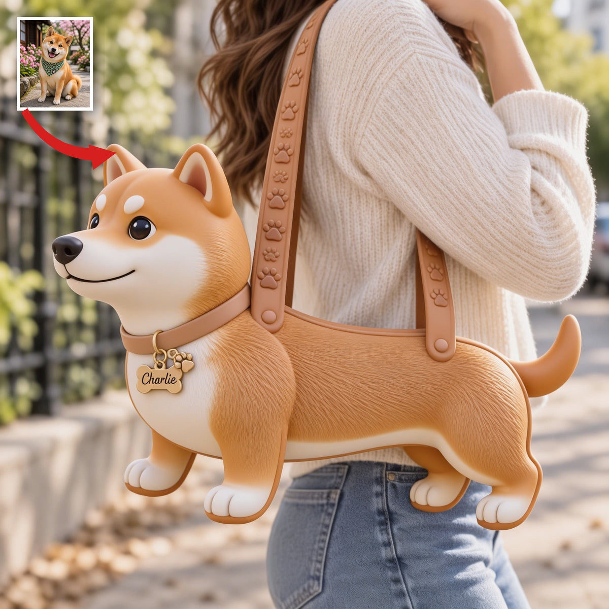 Personalized Tan White Adult Shiba Inu Custom Shape Tote Bag Dog Lover Gift