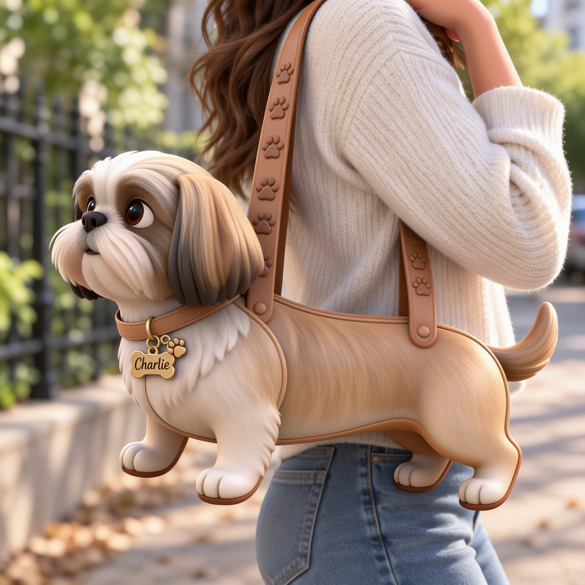 Personalized Fluffy Long Fur Shih Tzu Custom Shape Tote Bag Pet Lover Gift
