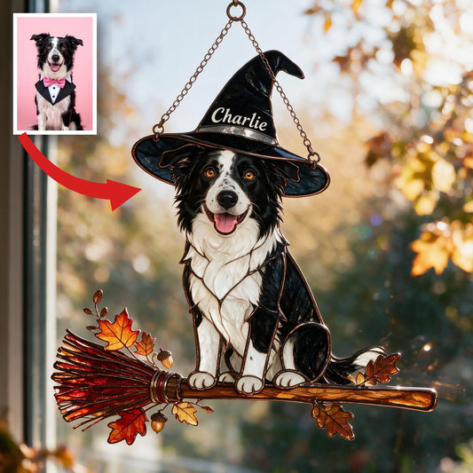 Personalized Halloween Border Collie 3D Printed Glass Suncatcher