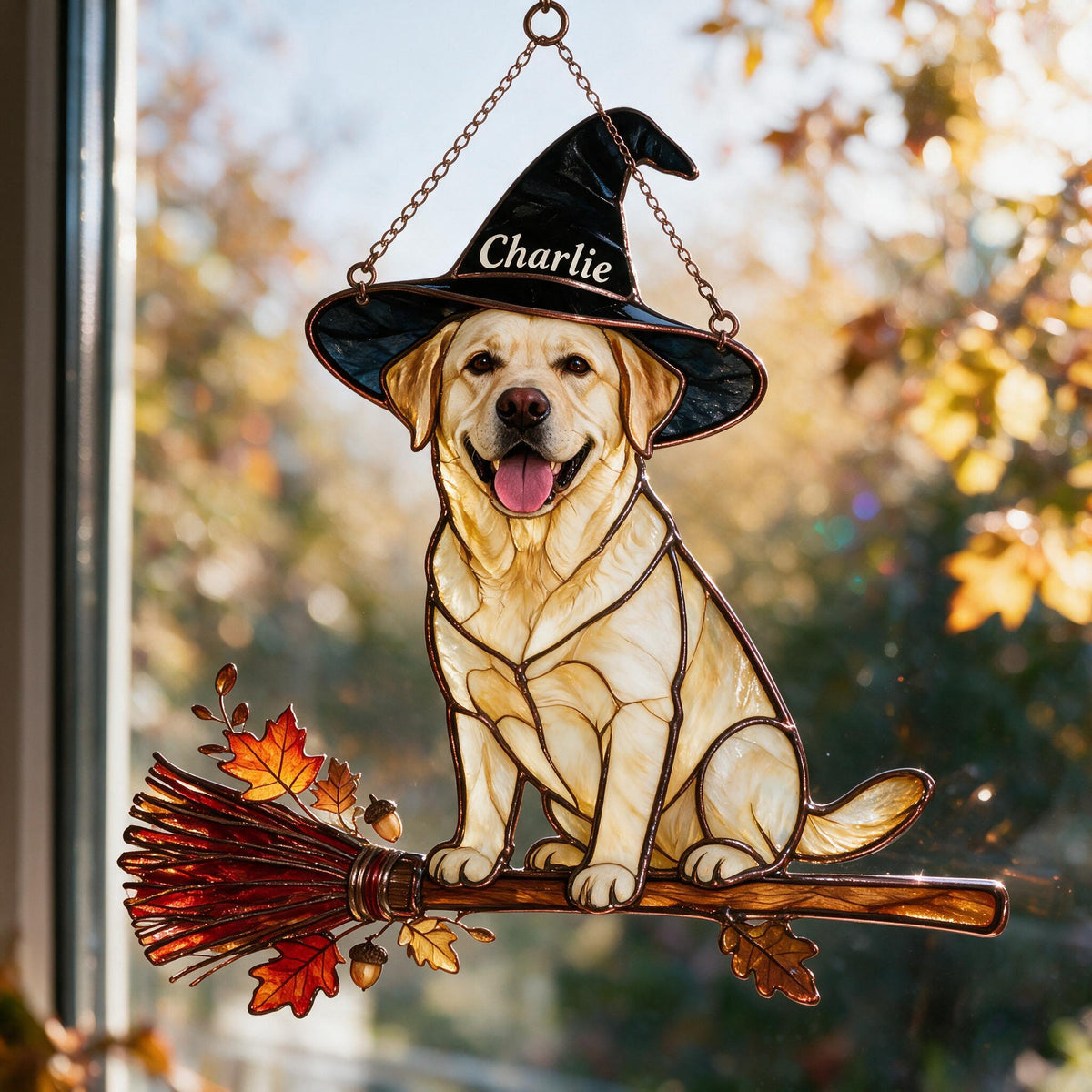 Personalized Halloween Yellow Labrador Retriever 3D Glass Suncatcher