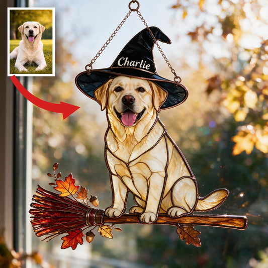Personalized Halloween Yellow Labrador Retriever 3D Glass Suncatcher