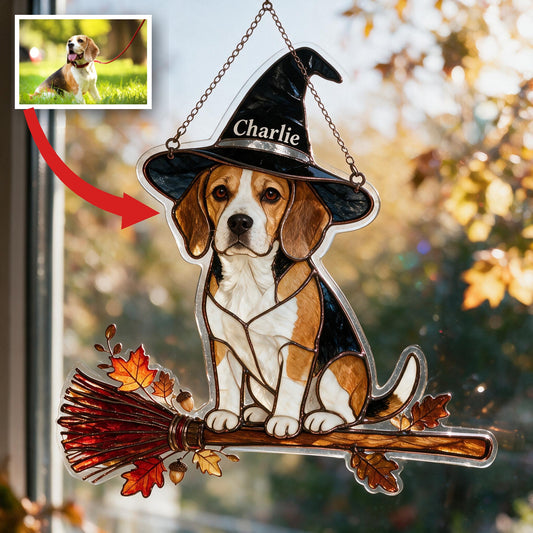 Personalized Halloween Tricolor Adult Beagle 3D Glass Suncatcher