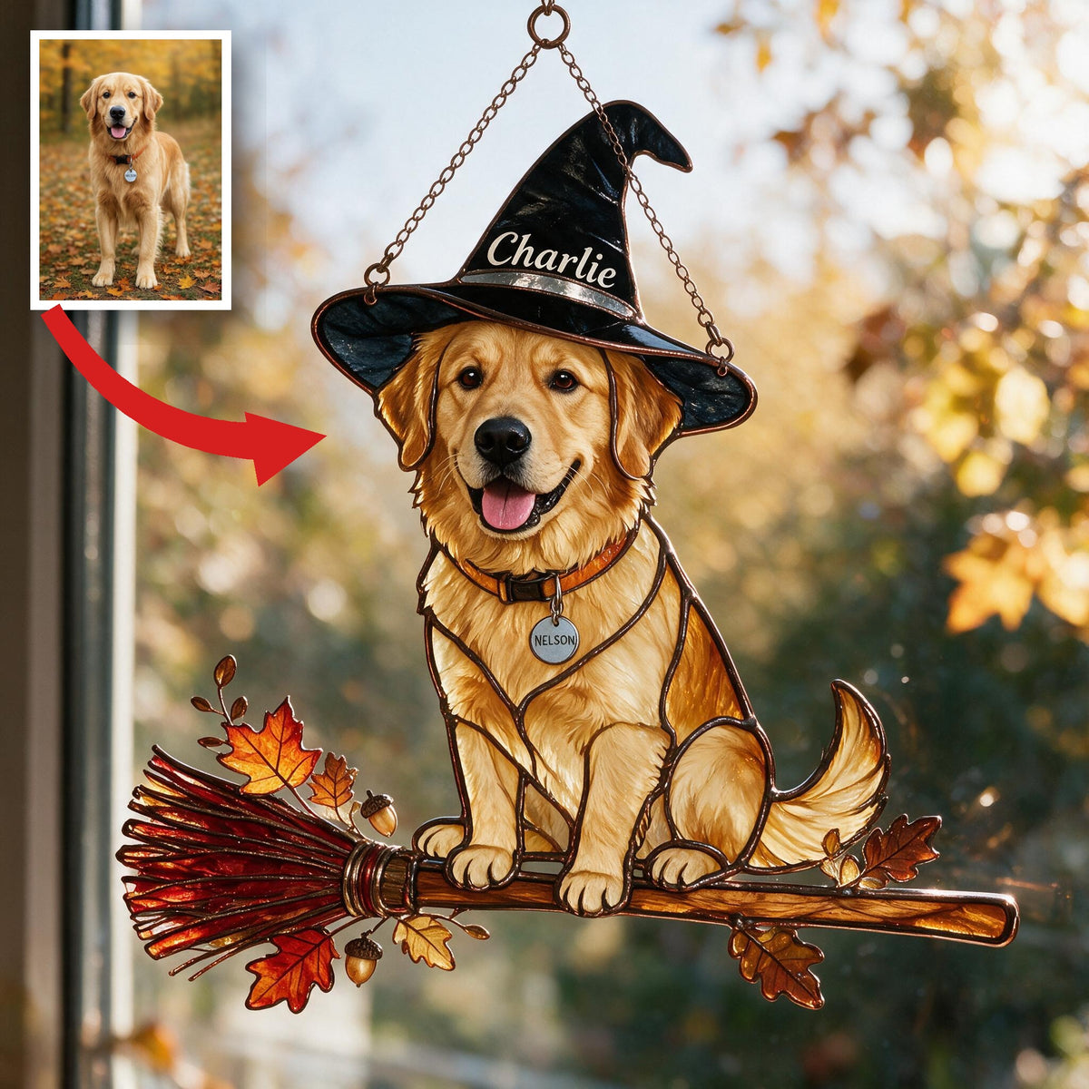 Personalized Halloween Adult Golden Retriever 3D Printed Glass Suncatcher