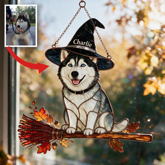 Personalized Halloween Siberian Husky 3D Printed Glass Suncatcher