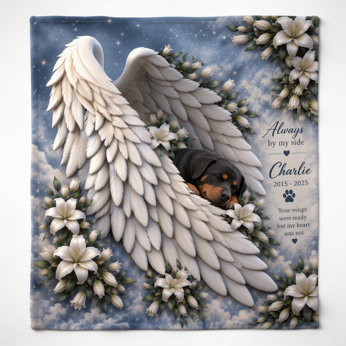 Personalized Black and Tan Rottweiler Memorial Wearable Blanket Pet Keepsake