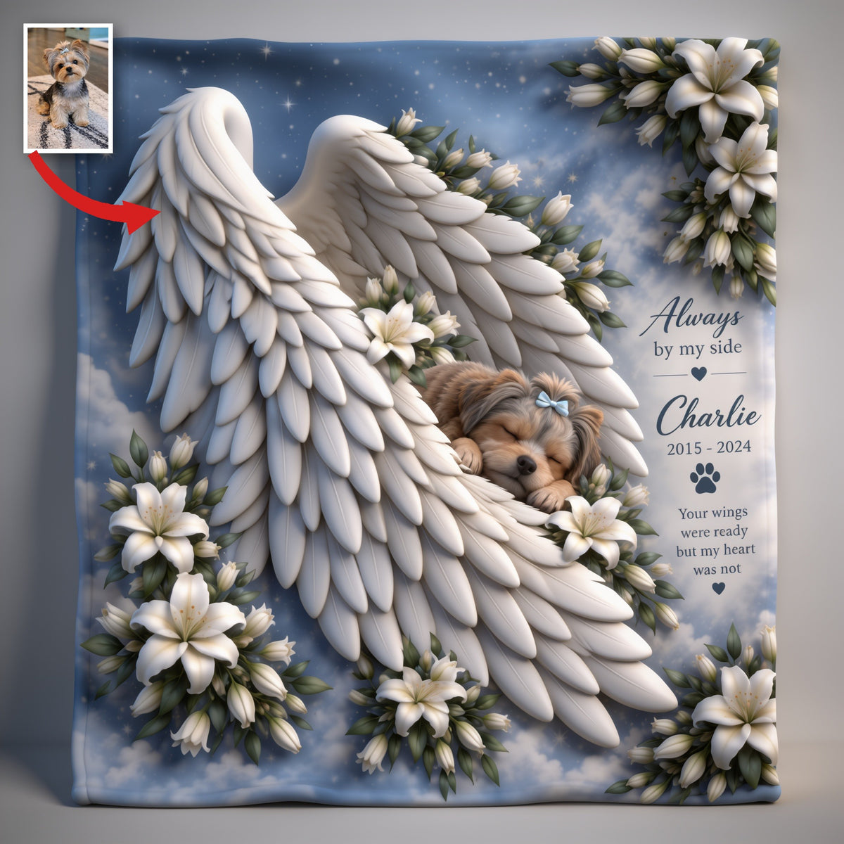 Personalized Young Yorkshire Terrier Wearable Blanket Pet Memorial Gift