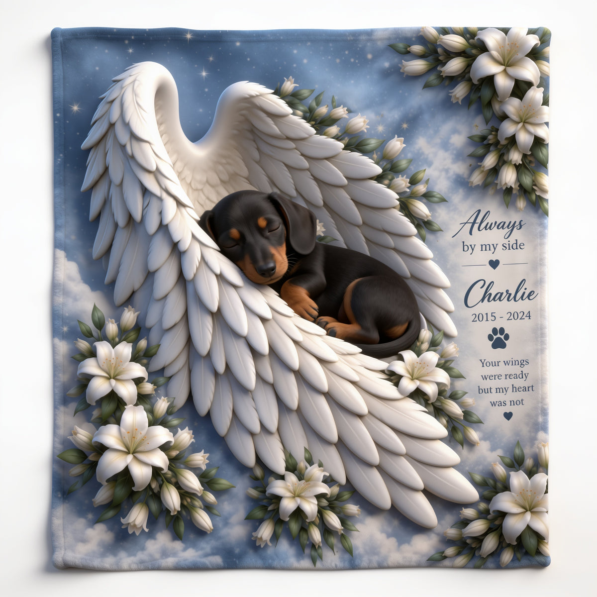 Personalized Black and Tan Dachshund Puppy Memorial Wearable Blanket