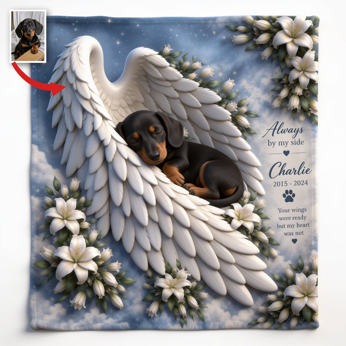 Personalized Black and Tan Dachshund Puppy Memorial Wearable Blanket
