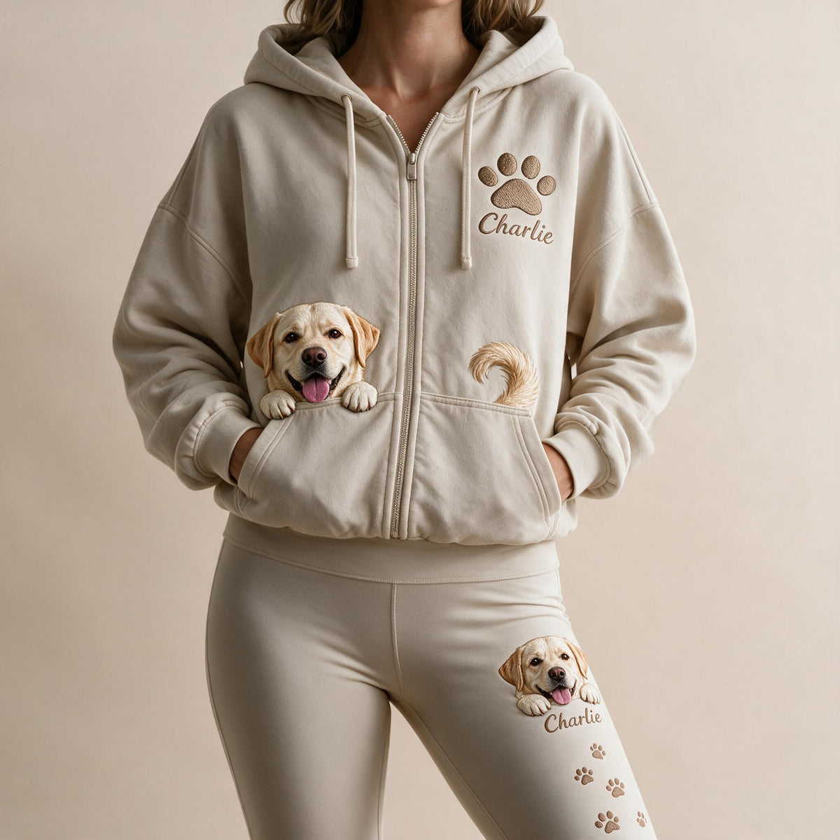 Personalized Adult Yellow Labrador Retriever Zip Hoodie & Leggings Loungewear Set