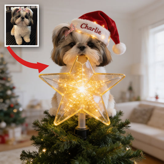 Personalized Christmas Fluffy Shih Tzu LED Light Tree Topper Dog Lover Gift