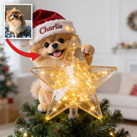 Personalized Christmas Fluffy Pomeranian LED Light Tree Topper Dog Lover Gift