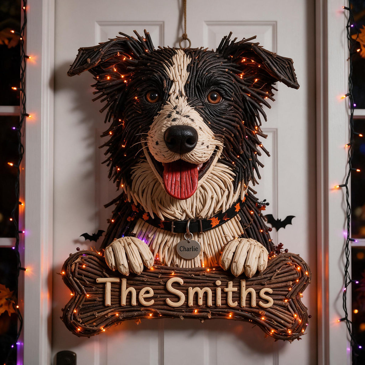 Personalized Halloween Black and White Border Collie LED Light Acrylic Sign