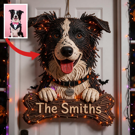 Personalized Halloween Black and White Border Collie LED Light Acrylic Sign