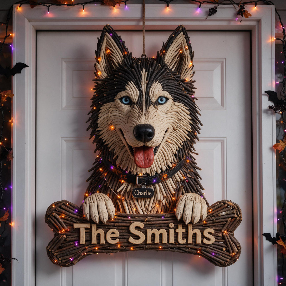Personalized Halloween Black and White Siberian Husky LED Light Acrylic Sign