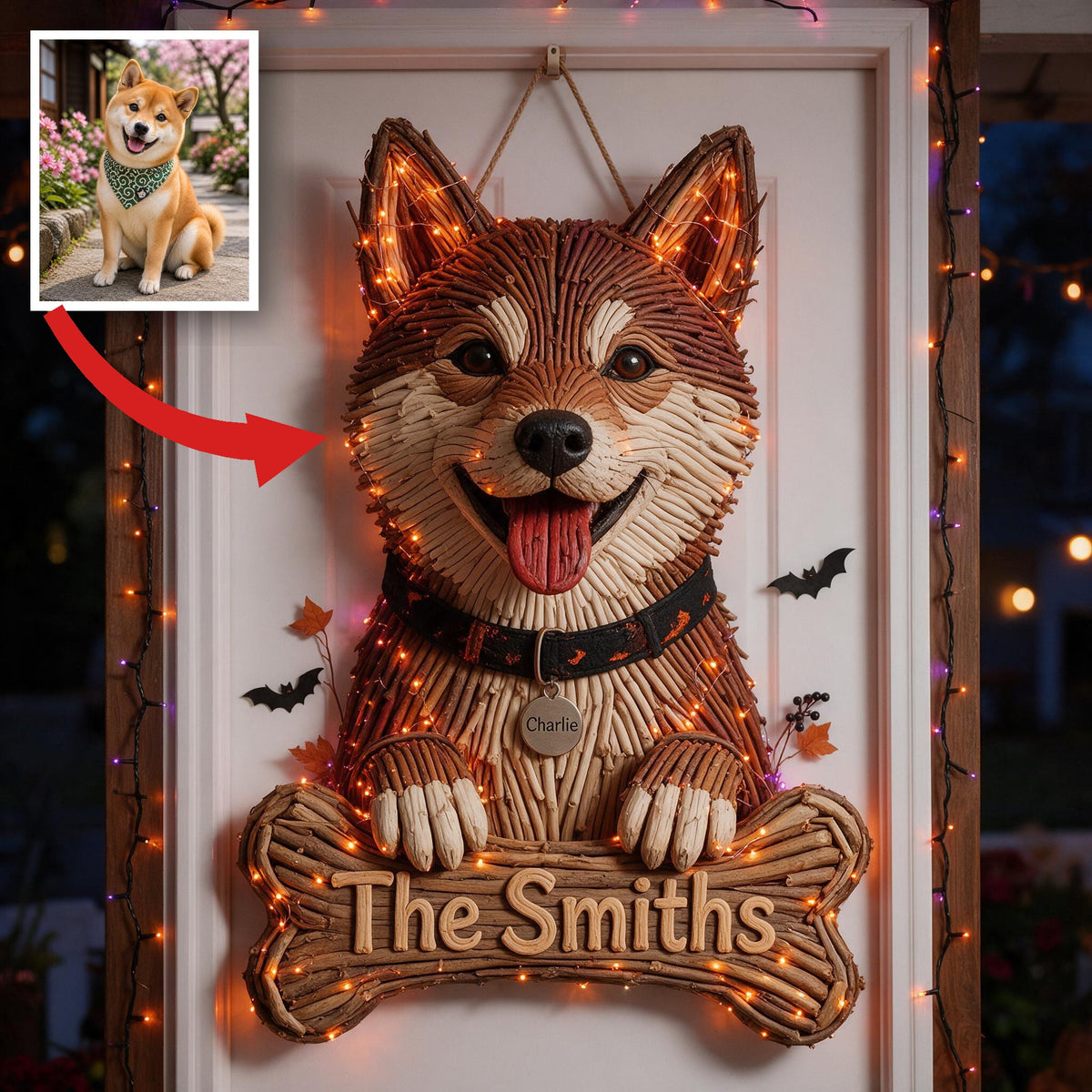 Panneau en Acrylique LED Personnalisé Halloween Shiba Inu Tan & Blanc