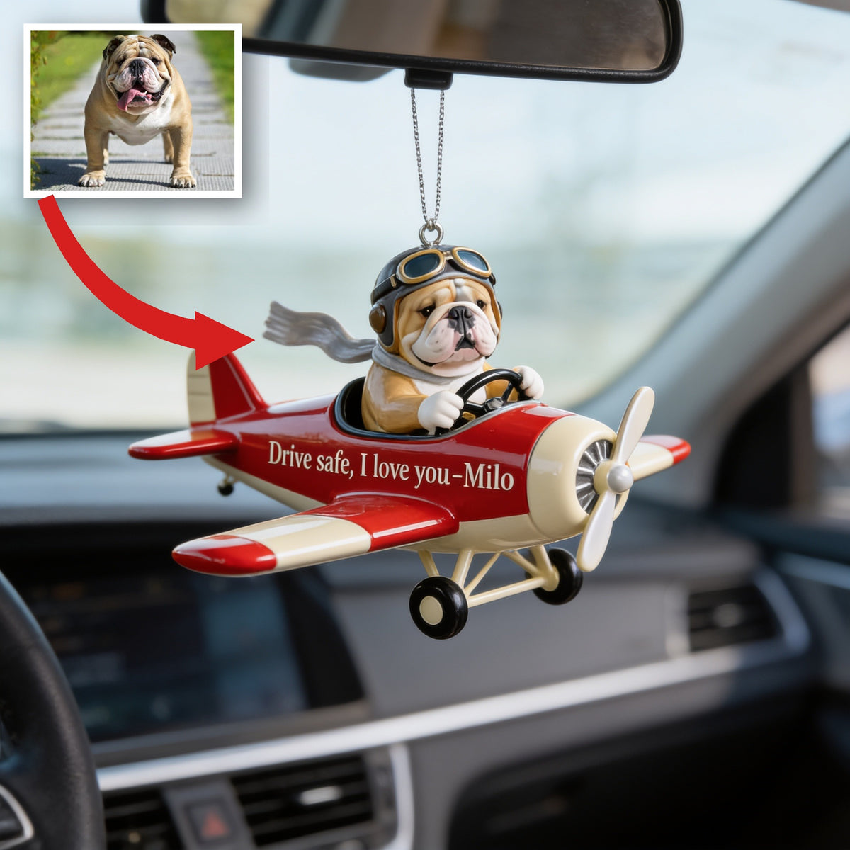 Custom Photo Adult Fawn White Bulldog Car Ornament, Dog Lover Gift